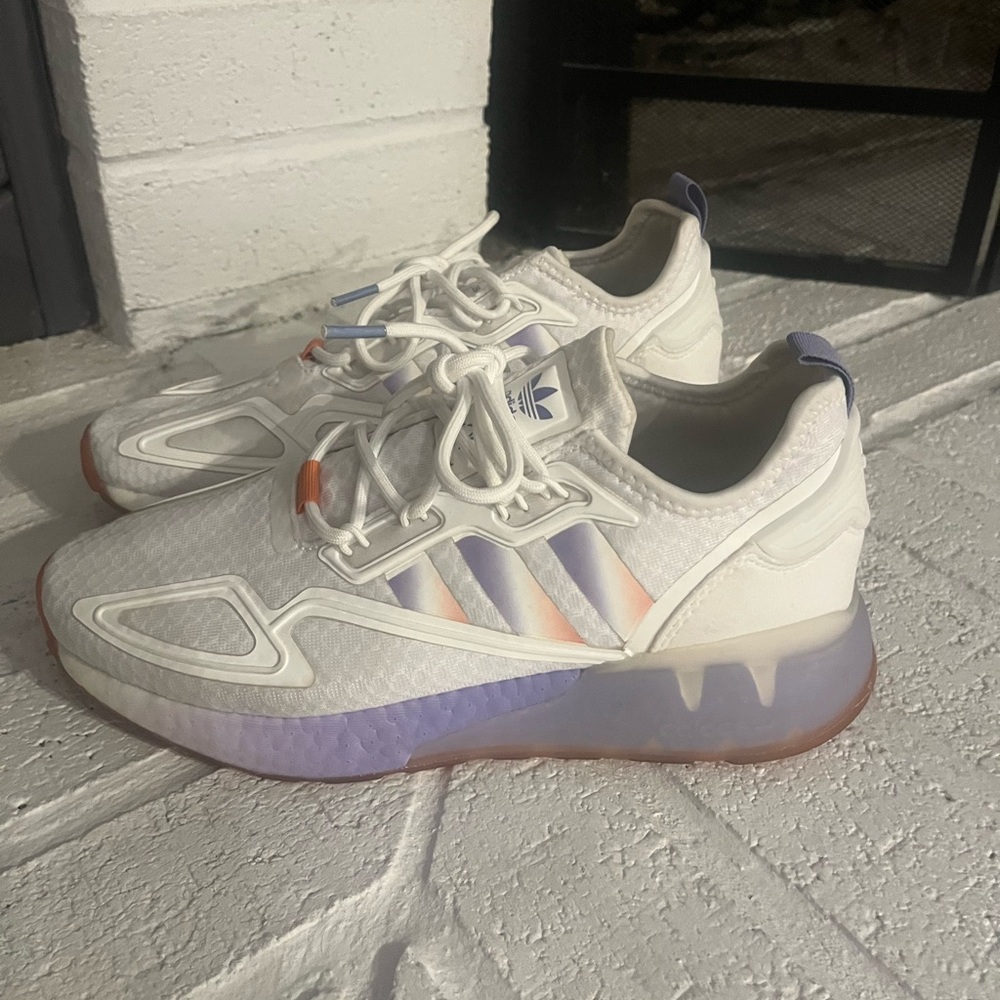 Adidas White and Purple Sneakers with Translucent Sole - like new